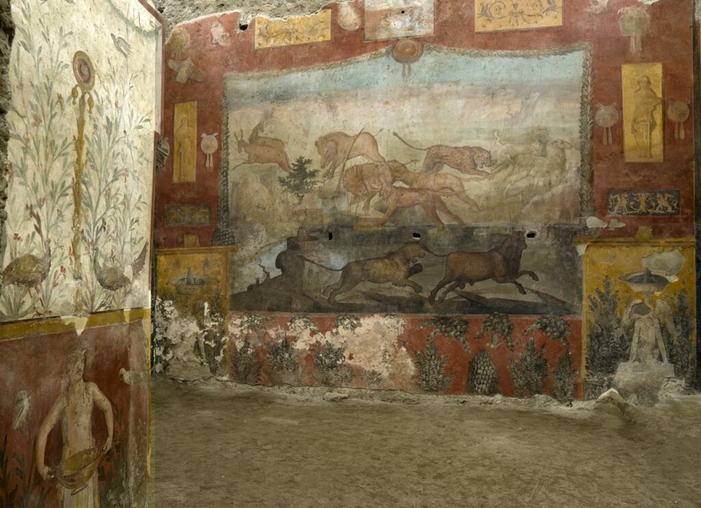Η τοιχογραφία με την σκηνή του κυνηγιού από την οικία των Ceii στην Πομπηία