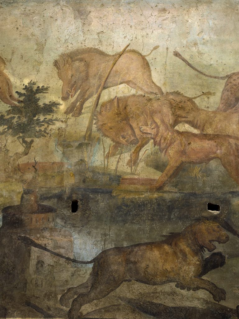 Λεπτομέρειες από την τοιχογραφία με ζώα και φυτά